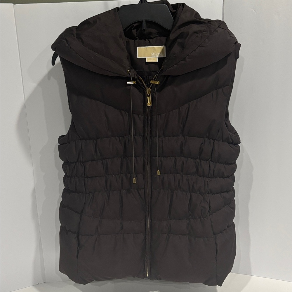 Michael Kors Brown High Collared Full Zip Down & Feather Filled Puffer Vest